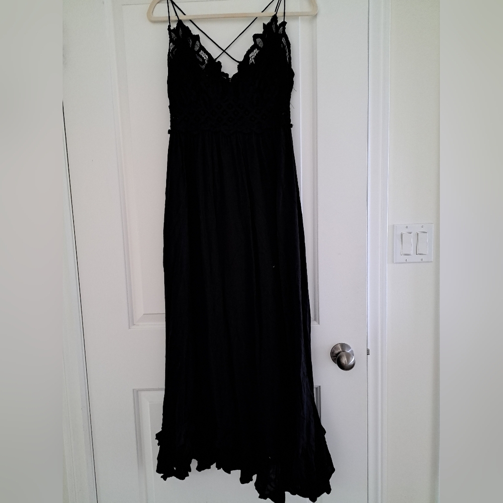 Free People Black Ruched Sweetheart Maxi Dress